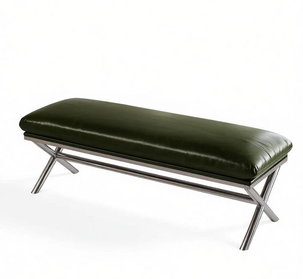Luxury Genuine Leather Entry Bench, Upholstered Shoe Bench, Contemporay Bedroom Bench, Narrow Entryway Bench, Modern Shoe Changing Ottoman, Mid-Century Hall Bench-LargePaintingArt.com