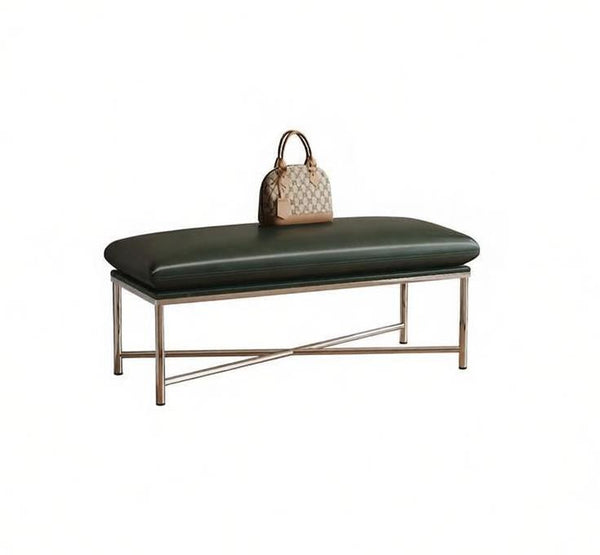 Mid-Century Hall Bench, Contemporay Bedroom Bench, Luxury Genuine Leather Entry Bench, Upholstered Shoe Bench, Narrow Entryway Bench, Modern Shoe Changing Ottoman-LargePaintingArt.com