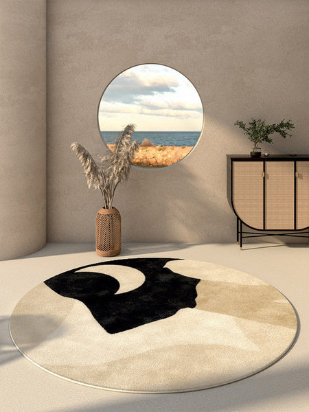 Modern Runner Rugs Next to Bed, Round Area Rug for Dining Room, Coffee Table Rugs, Contemporary Area Rugs for Bedroom, Circular Modern Area Rugs-LargePaintingArt.com