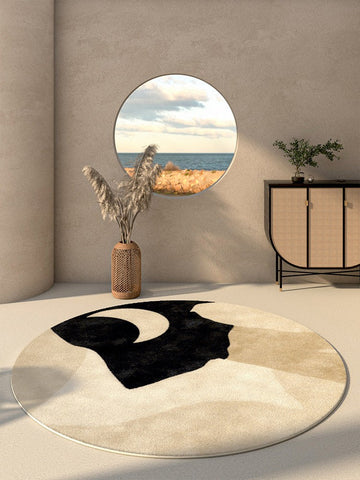 Modern Runner Rugs Next to Bed, Round Area Rug for Dining Room, Coffee Table Rugs, Contemporary Area Rugs for Bedroom, Circular Modern Area Rugs-LargePaintingArt.com