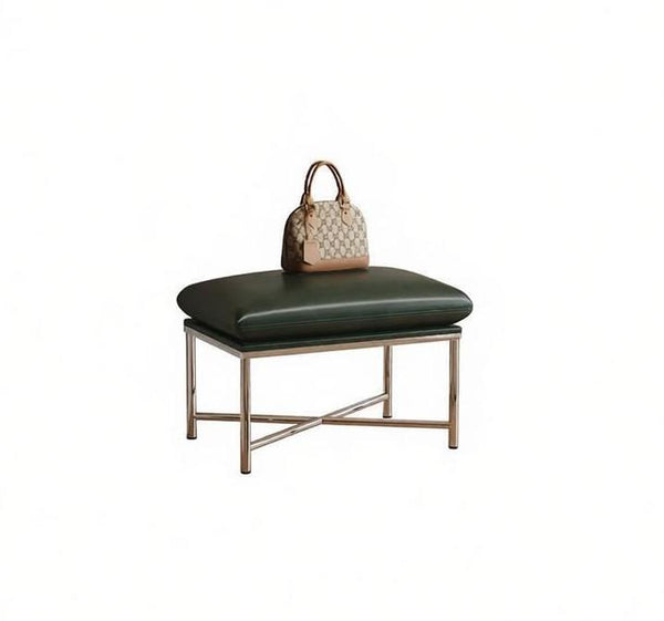 Mid-Century Hall Bench, Contemporay Bedroom Bench, Luxury Genuine Leather Entry Bench, Upholstered Shoe Bench, Narrow Entryway Bench, Modern Shoe Changing Ottoman-LargePaintingArt.com