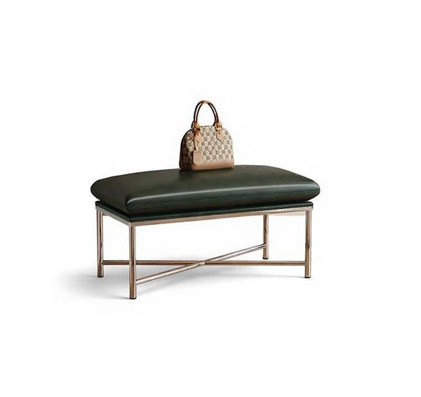 Mid-Century Hall Bench, Contemporay Bedroom Bench, Luxury Genuine Leather Entry Bench, Upholstered Shoe Bench, Narrow Entryway Bench, Modern Shoe Changing Ottoman-LargePaintingArt.com
