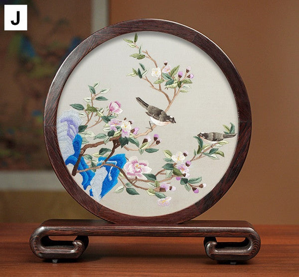 Silk Embroidered Ornament, Premium Souvenir, Exclusive Business Presents, Creative Birthday Gift, Traditional Chinese Suzhou Flower and Birds Embroidery Ornaments-LargePaintingArt.com