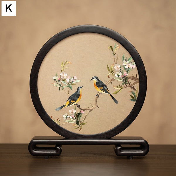 Exclusive Business Present, Flower and Bird Embroidered Decor, Unique Birthday Gift, Traditional Chinese Suzhou Embroidery Ornament, Premium Souvenir-LargePaintingArt.com