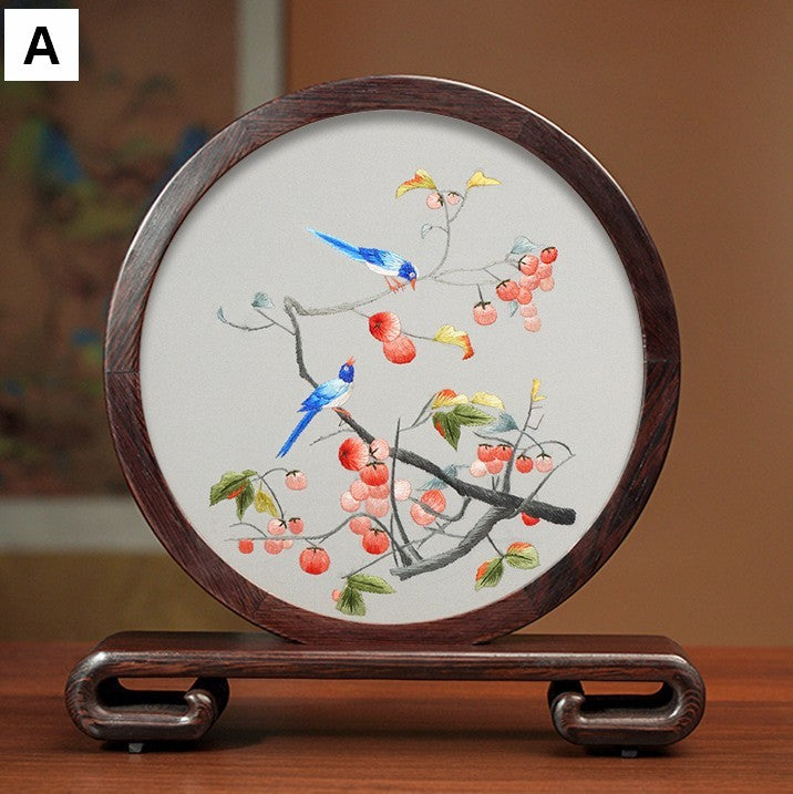 Silk Embroidered Ornament, Traditional Chinese Suzhou Flower and Birds Embroidery Ornaments, Exclusive Business Presents, Creative Birthday Gift, Premium Souvenir-LargePaintingArt.com