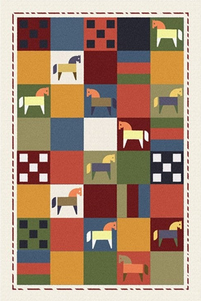 Lovely Horse Area Rugs for Children Room, Geometric Modern Rugs, Modern Rugs for Living Room, Cartoon Modern Rugs for Bedroom-LargePaintingArt.com