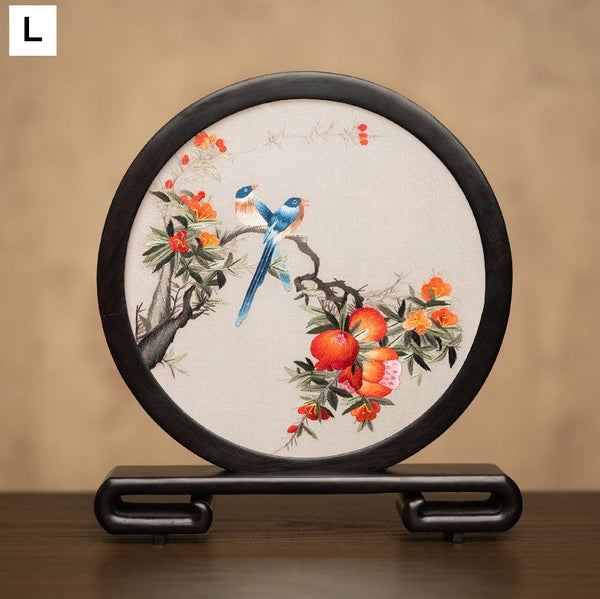 Exclusive Business Present, Flower and Bird Embroidered Decor, Unique Birthday Gift, Traditional Chinese Suzhou Embroidery Ornament, Premium Souvenir-LargePaintingArt.com