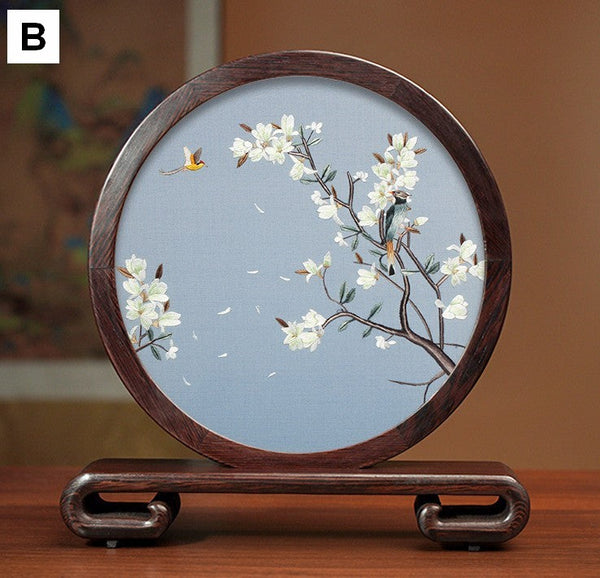 Silk Embroidered Ornament, Traditional Chinese Suzhou Flower and Birds Embroidery Ornaments, Exclusive Business Presents, Creative Birthday Gift, Premium Souvenir-LargePaintingArt.com