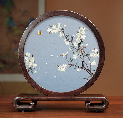 Exclusive Business Presents, Creative Birthday Gift, Premium Souvenir, Silk Embroidered Ornament, Traditional Chinese Suzhou Flower and Birds Embroidery Ornaments-LargePaintingArt.com