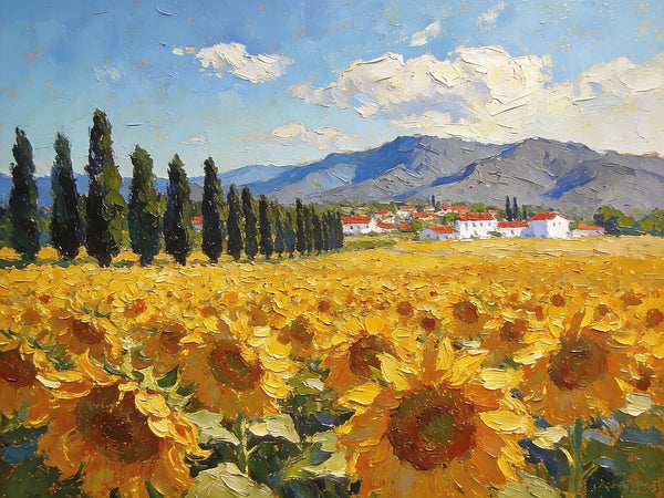 Heavy Texture Paintings, Sunflower Fields of Provence, Hand Painted Canvas Art, Original Small Landscape Paintings, Small Oil Paintings on Canvas, Small Paintings on Canvas, Palette Knife Artwork-LargePaintingArt.com