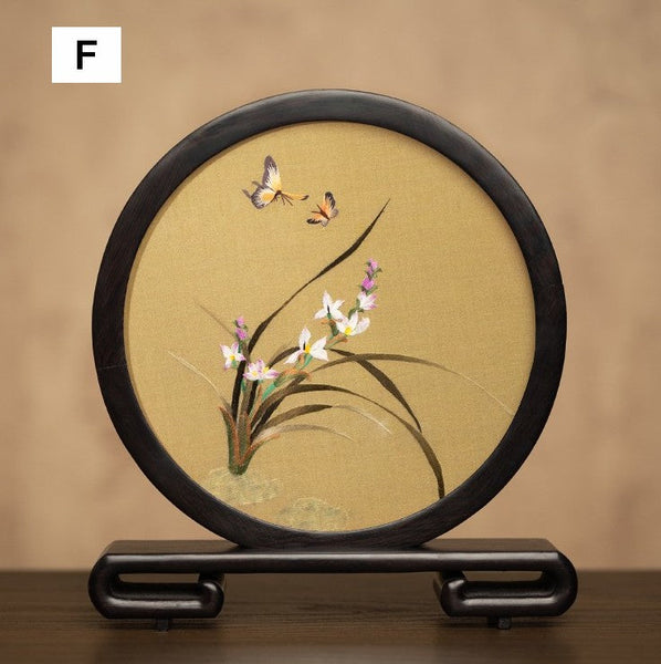 Unique Birthday Gift, Traditional Chinese Suzhou Embroidery Ornament, Exclusive Business Present Flower and Butterfly Embroidered Decor, Premium Souvenir-LargePaintingArt.com