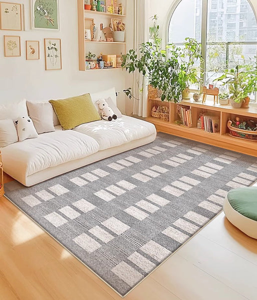 Dining Room Floor Rug, Large Gray Floor Rugs for Living Room, Modern Floor Rugs for Bedroom, Extra Large Geometric Modern Rugs for Office-LargePaintingArt.com