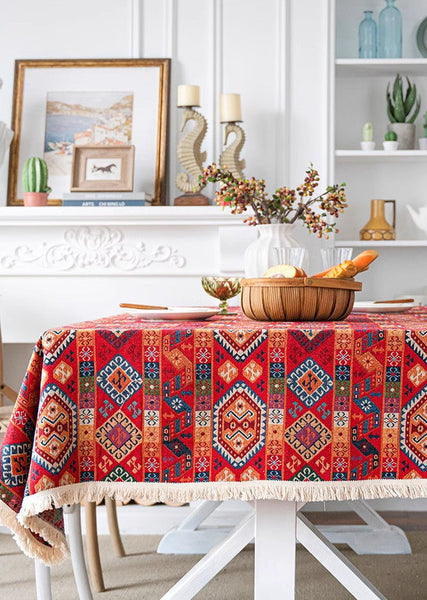 Bohemian Rectangular Tablecloth for Oval Table, Oriental Rectangular Table Covers for Coffee Table, Large Modern Linen Tablecloths-LargePaintingArt.com