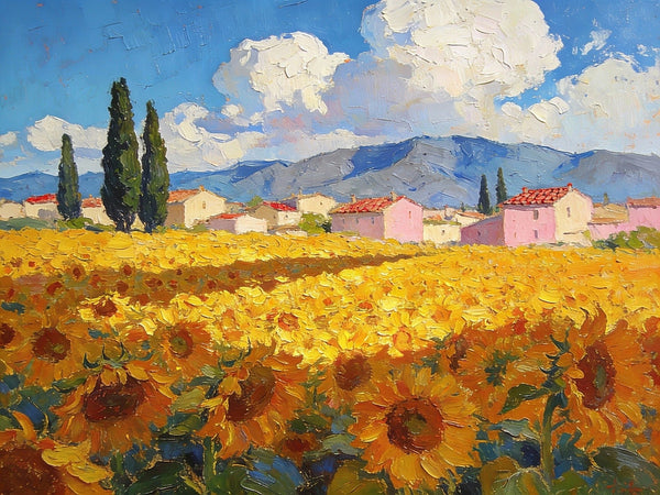 Sunflower Fields in Full Bloom, Provence, Hand Painted Canvas Art, On Canvas Small Paintings, Small Landscape Paintings, Original Artwork Small Paintings, Small Wall Paintings-LargePaintingArt.com