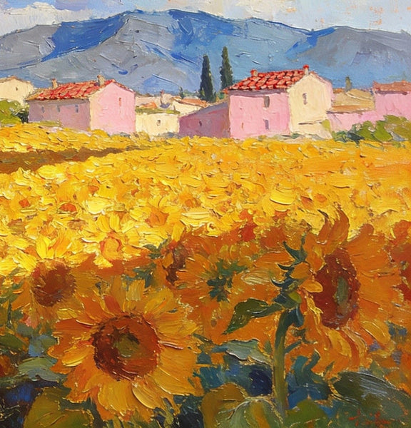 Sunflower Fields in Full Bloom, Provence, Hand Painted Canvas Art, On Canvas Small Paintings, Small Landscape Paintings, Original Artwork Small Paintings, Small Wall Paintings-LargePaintingArt.com