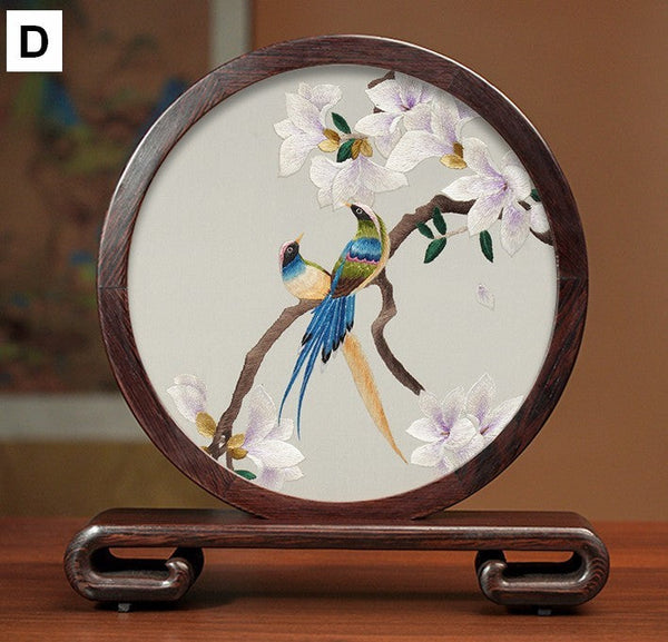 Silk Embroidered Ornament, Traditional Chinese Suzhou Flower and Birds Embroidery Ornaments, Exclusive Business Presents, Creative Birthday Gift, Premium Souvenir-LargePaintingArt.com