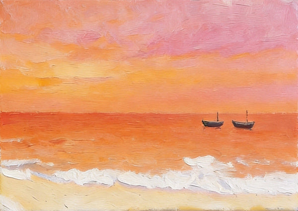 Original Oil Paintings, Silence of the Orange Twilight, Original Seascape Painting, Hand Painted Canvas Artwork, Buy Small Paintings Online, Original Canvas Art-LargePaintingArt.com