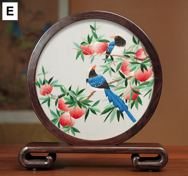 Silk Embroidered Ornament, Traditional Chinese Suzhou Flower and Birds Embroidery Ornaments, Exclusive Business Presents, Creative Birthday Gift, Premium Souvenir-LargePaintingArt.com