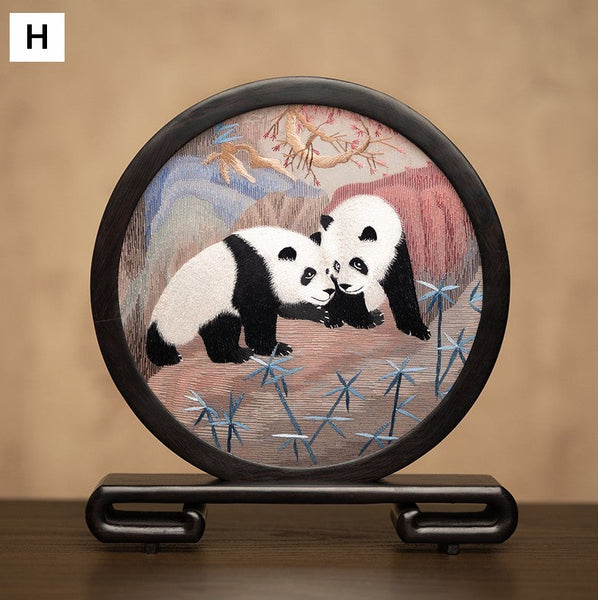 Unique Birthday Gift, Exclusive Business Present Panda Embroidered Decor, Traditional Chinese Suzhou Embroidery Ornament, Premium Souvenir-LargePaintingArt.com