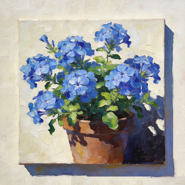 Still Life Painting, Blooming Blue Plumbago, Small Canvas Wall Art, Hand Painted Canvas Art, Original Flower Paintings, Buy Small Paintings Online-LargePaintingArt.com