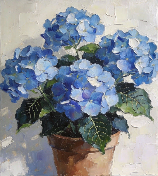 Small Canvas Artwork, Still Life Painting, Blue Plumbago Flourishing In A Pot, Original Flower Paintings, Buy Small Artwork Online, Hand Painted Canvas Artwork-LargePaintingArt.com