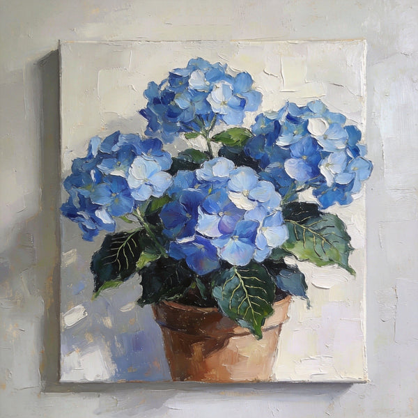 Small Canvas Artwork, Still Life Painting, Blue Plumbago Flourishing In A Pot, Original Flower Paintings, Buy Small Artwork Online, Hand Painted Canvas Artwork-LargePaintingArt.com