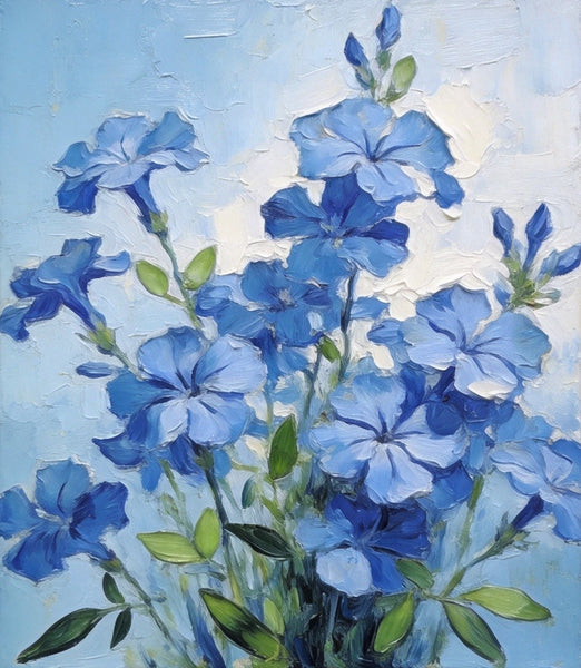 Hand Painted Canvas Art, Blooming Blue Plumbago, Original Flower Paintings, Original Oil Paintings, Small Canvas Wall Art Paintings-LargePaintingArt.com