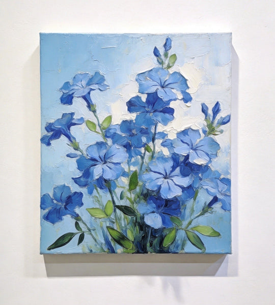 Hand Painted Canvas Art, Blooming Blue Plumbago, Original Flower Paintings, Original Oil Paintings, Small Canvas Wall Art Paintings-LargePaintingArt.com