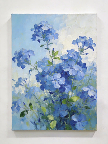 Small Canvas Wall Art Paintings, Blue Plumbago in Full Flower, Original Flower Paintings, Original Oil Paintings, Hand Painted Canvas Art-LargePaintingArt.com