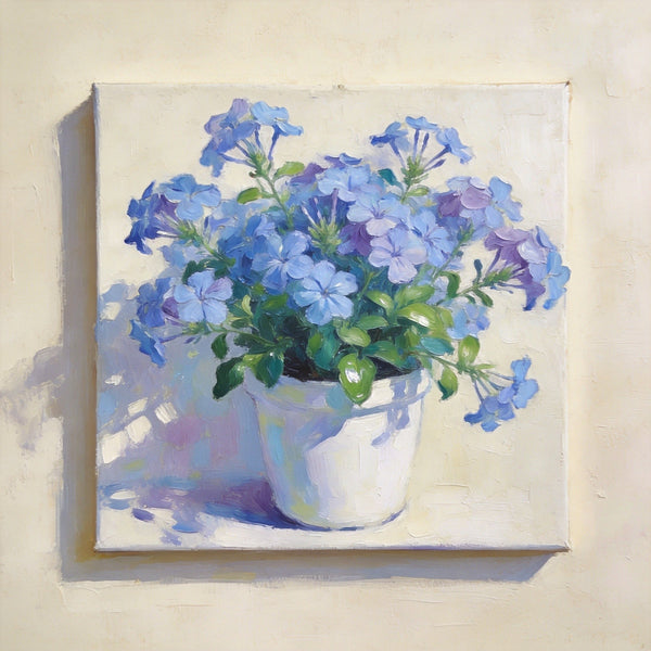 Small Canvas Wall Art, Blue Plumbago in Full Bloom, Still Life Painting, Hand Painted Canvas Art, Original Flower Paintings, Buy Small Art Online-LargePaintingArt.com