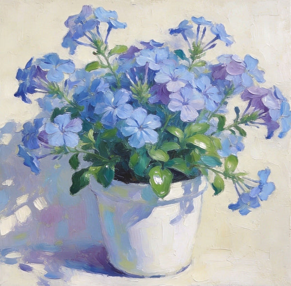 Small Canvas Wall Art, Blue Plumbago in Full Bloom, Still Life Painting, Hand Painted Canvas Art, Original Flower Paintings, Buy Small Art Online-LargePaintingArt.com