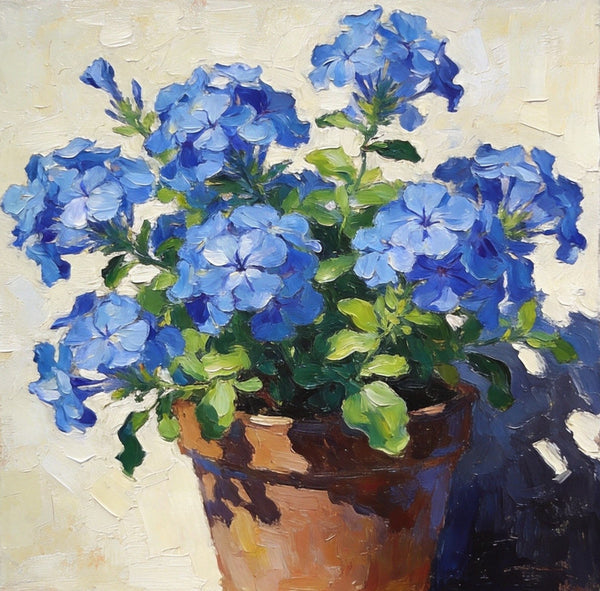 Still Life Painting, Blooming Blue Plumbago, Small Canvas Wall Art, Hand Painted Canvas Art, Original Flower Paintings, Buy Small Paintings Online-LargePaintingArt.com