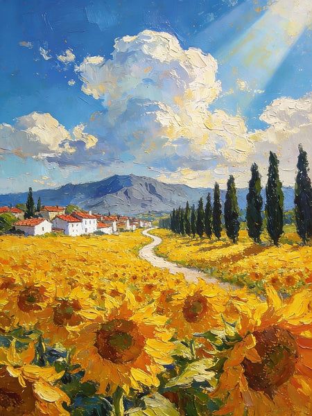Landscape Oil Paintings, Sunflower Fields in Full Bloom, Provence, Heavy Texture Oil Paintings, On Canvas Small Paintings, Hand Painted Canvas Art, Original Small Paintings-LargePaintingArt.com