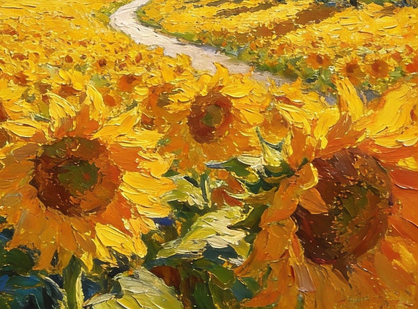Landscape Oil Paintings, Sunflower Fields in Full Bloom, Provence, Heavy Texture Oil Paintings, On Canvas Small Paintings, Hand Painted Canvas Art, Original Small Paintings-LargePaintingArt.com