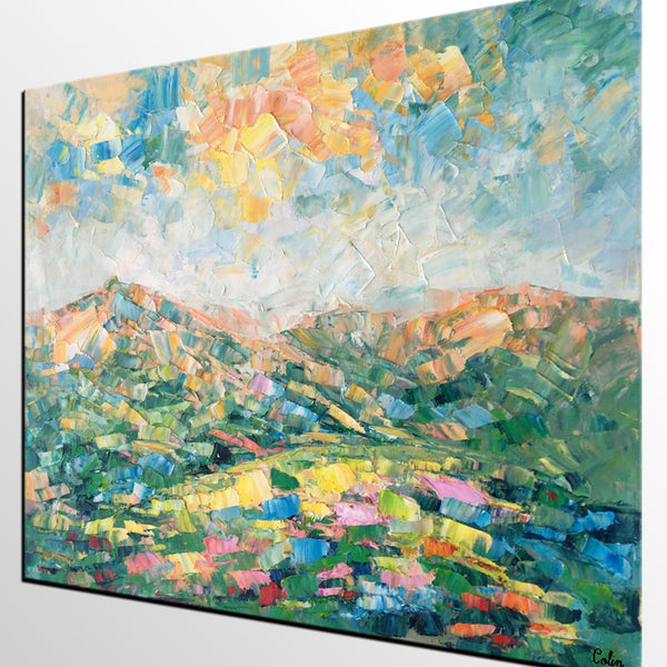 Mountain Landscape Painting, Large Wall Art Paintings, Custom Canvas Painting for Bedroom, Landscape Wall Art Paintings, Original Oil Painting-LargePaintingArt.com