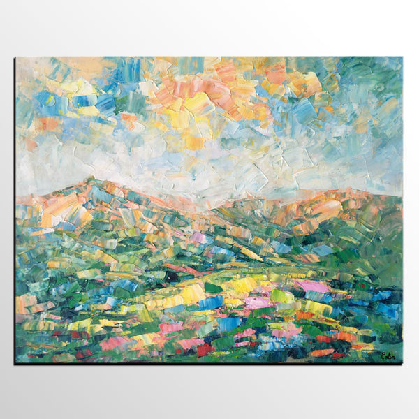 Mountain Landscape Painting, Large Wall Art Paintings, Custom Canvas Painting for Bedroom, Landscape Wall Art Paintings, Original Oil Painting-LargePaintingArt.com