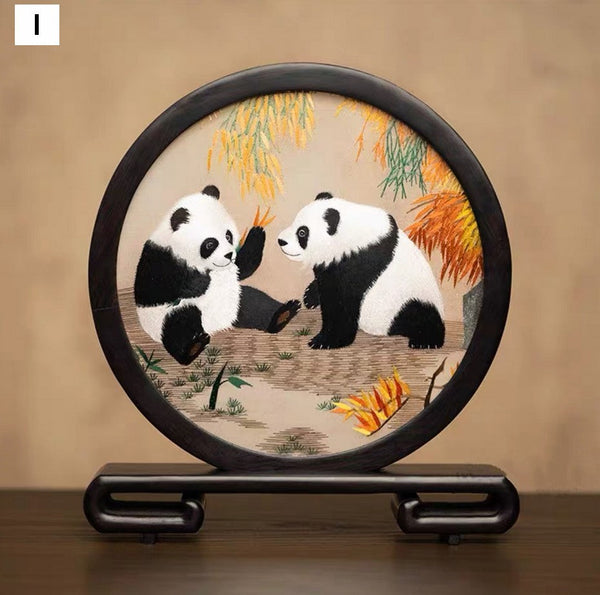 Unique Birthday Gift, Exclusive Business Present Panda Embroidered Decor, Traditional Chinese Suzhou Embroidery Ornament, Premium Souvenir-LargePaintingArt.com