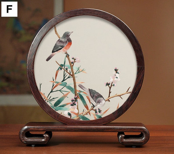 Silk Embroidered Ornament, Traditional Chinese Suzhou Flower and Birds Embroidery Ornaments, Exclusive Business Presents, Creative Birthday Gift, Premium Souvenir-LargePaintingArt.com
