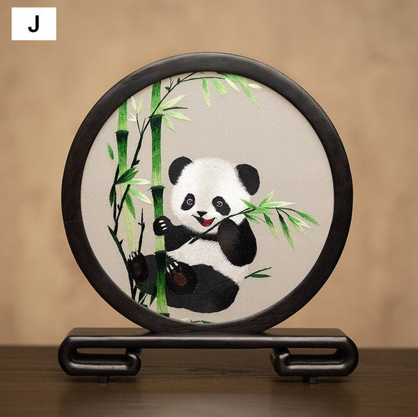 Unique Birthday Gift, Exclusive Business Present Panda Embroidered Decor, Traditional Chinese Suzhou Embroidery Ornament, Premium Souvenir-LargePaintingArt.com