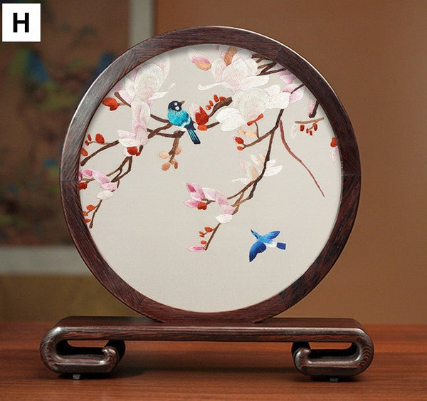 Silk Embroidered Ornament, Traditional Chinese Suzhou Flower and Birds Embroidery Ornaments, Exclusive Business Presents, Creative Birthday Gift, Premium Souvenir-LargePaintingArt.com