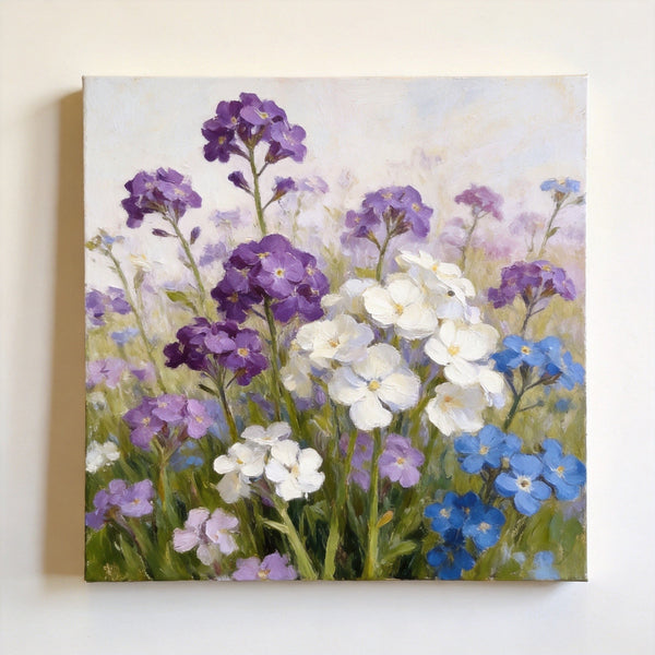 Hand Painted Canvas Art, Small Canvas Artwork, Purple and White Forget-me-nots Blooming Wild, Buy Small Artwork Online, Still Life Painting, Original Flower Paintings-LargePaintingArt.com