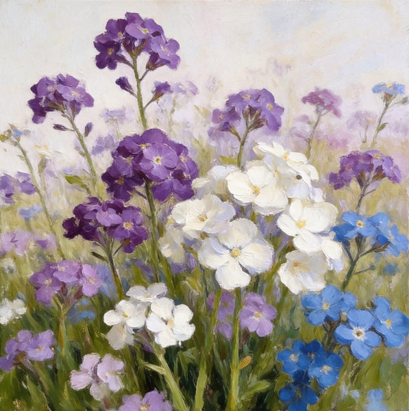Hand Painted Canvas Art, Small Canvas Artwork, Purple and White Forget-me-nots Blooming Wild, Buy Small Artwork Online, Still Life Painting, Original Flower Paintings-LargePaintingArt.com