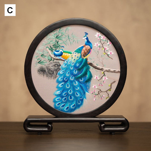 Traditional Chinese Suzhou Embroidery Ornament, Exclusive Business Present Peacock Embroidered Decor, Premium Souvenir, Unique Birthday Gift-LargePaintingArt.com