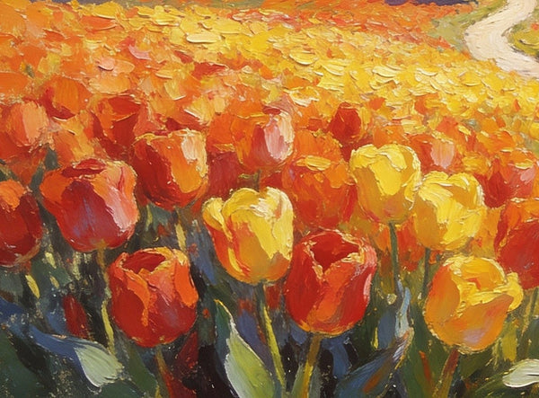 Original Oil Paintings, Village Amidst the Tulip Fields, Small Oil Paintings on Canvas, Small Canvas Paintings, Hand Painted Canvas Art, Simple Painting Ideas, Small Landscape Paintings-LargePaintingArt.com