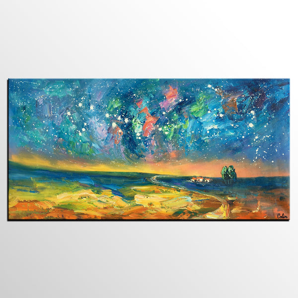 Abstract Landscape Paintings, Starry Night Sky Oil Painting, Landscape Canvas Paintings, Custom Original Oil Painting on Canvas