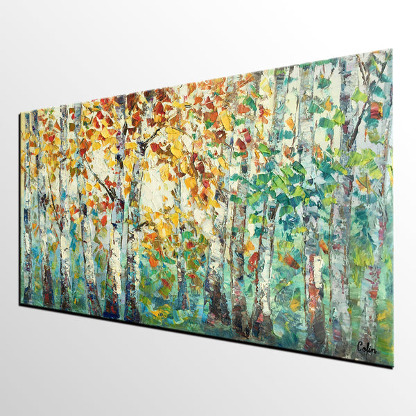 Autumn Tree Landscape Painting, Landscape Painting for Sale, Autumn Paintings, Living Room Wall Art Paintings, Custom Original Painting-LargePaintingArt.com