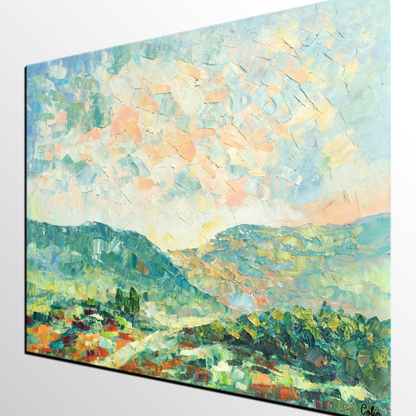 Mountain Landscape Canvas Paintings, Impasto Painting, Palette Knife Paintings, Original Landscape Art, Custom Large Painting for Bedroom-LargePaintingArt.com