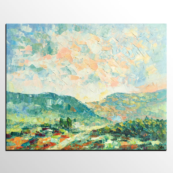 Mountain Landscape Canvas Paintings, Impasto Painting, Palette Knife Paintings, Original Landscape Art, Custom Large Painting for Bedroom-LargePaintingArt.com