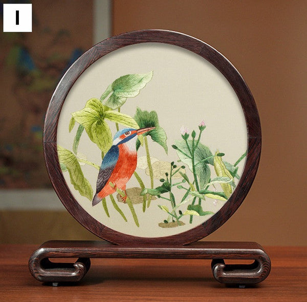 Silk Embroidered Ornament, Traditional Chinese Suzhou Flower and Birds Embroidery Ornaments, Exclusive Business Presents, Creative Birthday Gift, Premium Souvenir-LargePaintingArt.com