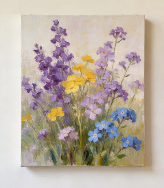 Wild Forget-me-nots in Full Bloom, Hand Painted Canvas Art, Original Flower Paintings, Small Canvas Wall Art Paintings, Buy Original Oil Paintings Online-LargePaintingArt.com